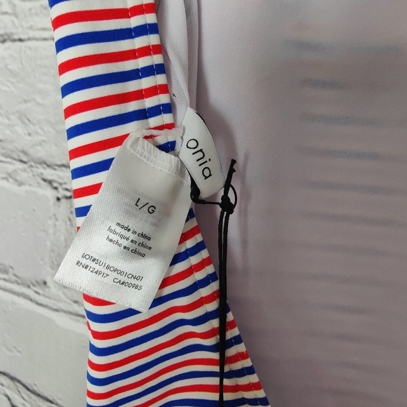 Onia Kelly One Piece Hibiscus Illusion Swimsuit Large Red White Blue NWT $195 - Picture 7 of 11